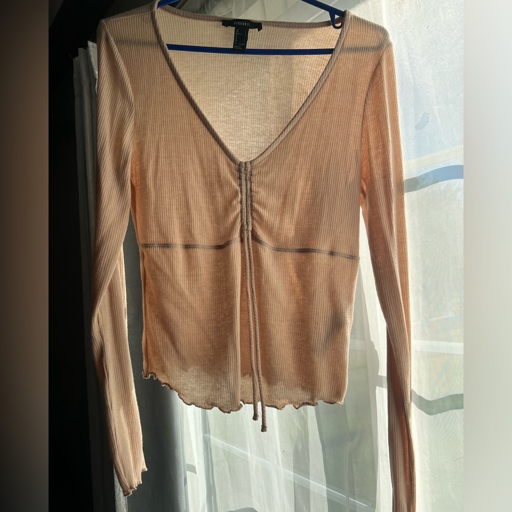 Forever 21 Cream Long Sleeve Top